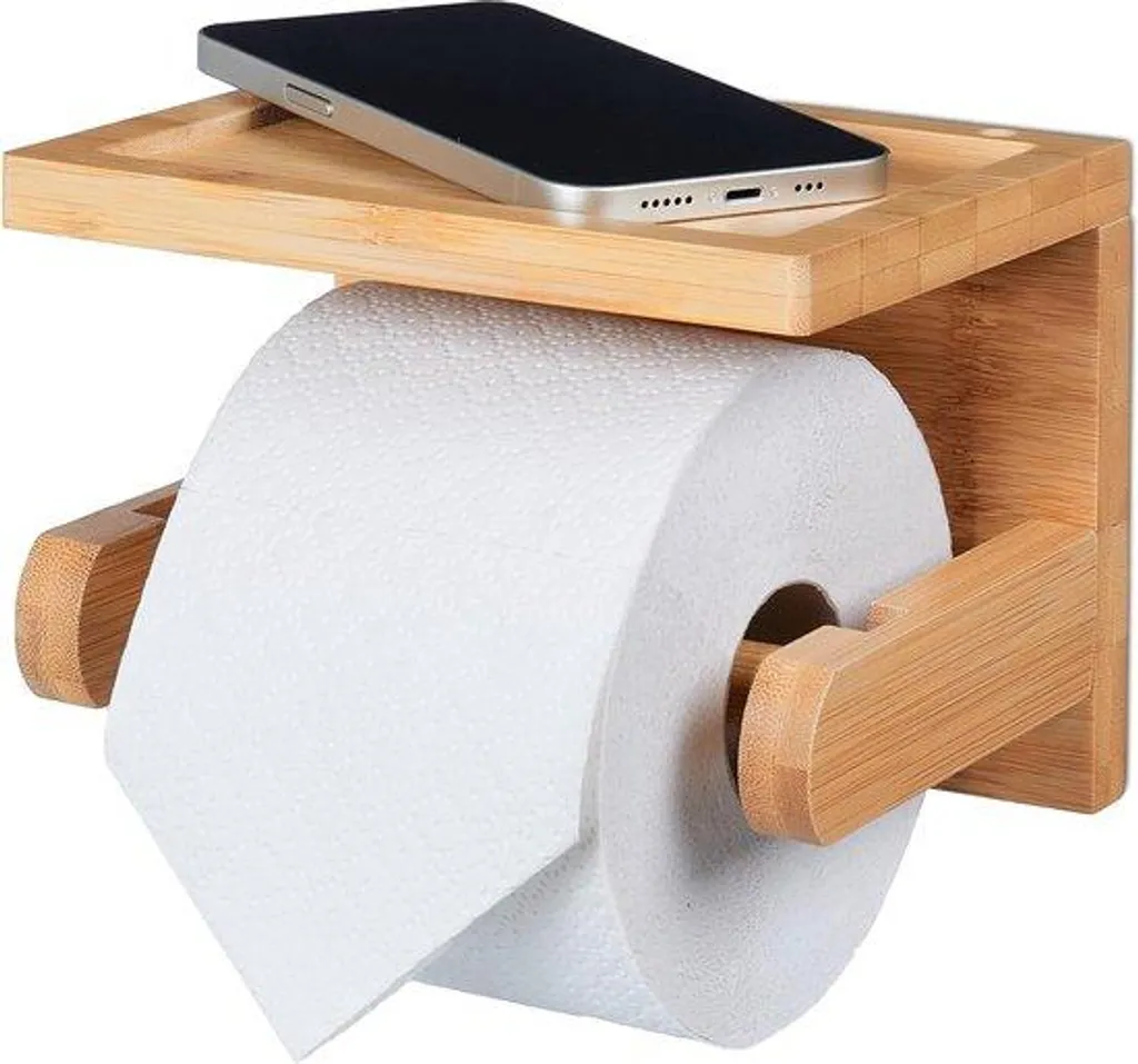 Porte-papier WC tablette intégrée en bambou résistant à l'humidité - 16cm