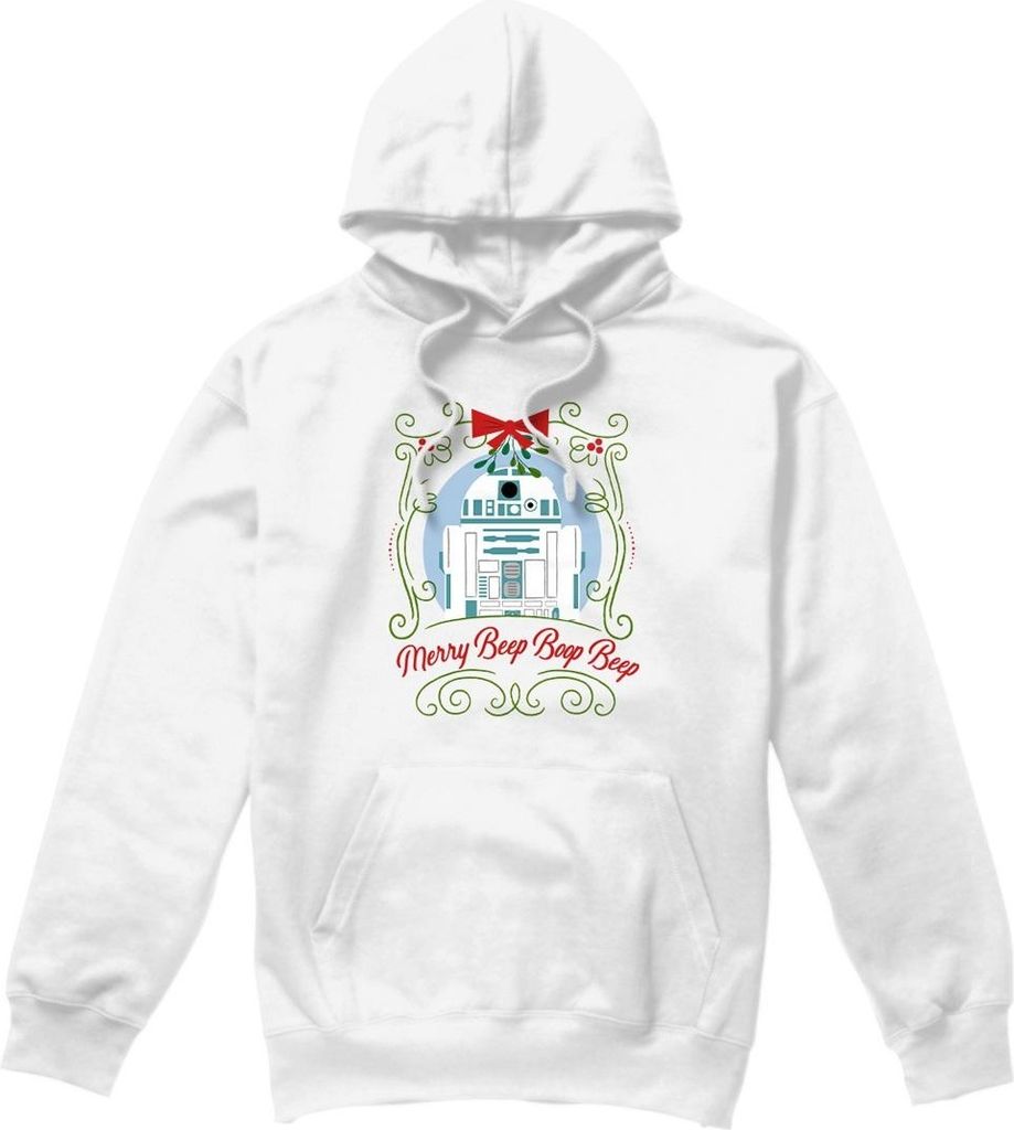 Star Wars - "Merry Beep Boop Beep" Kapuzenpullover für Herren - weihnachtliches Design TV4714 (XL) (Weiß)