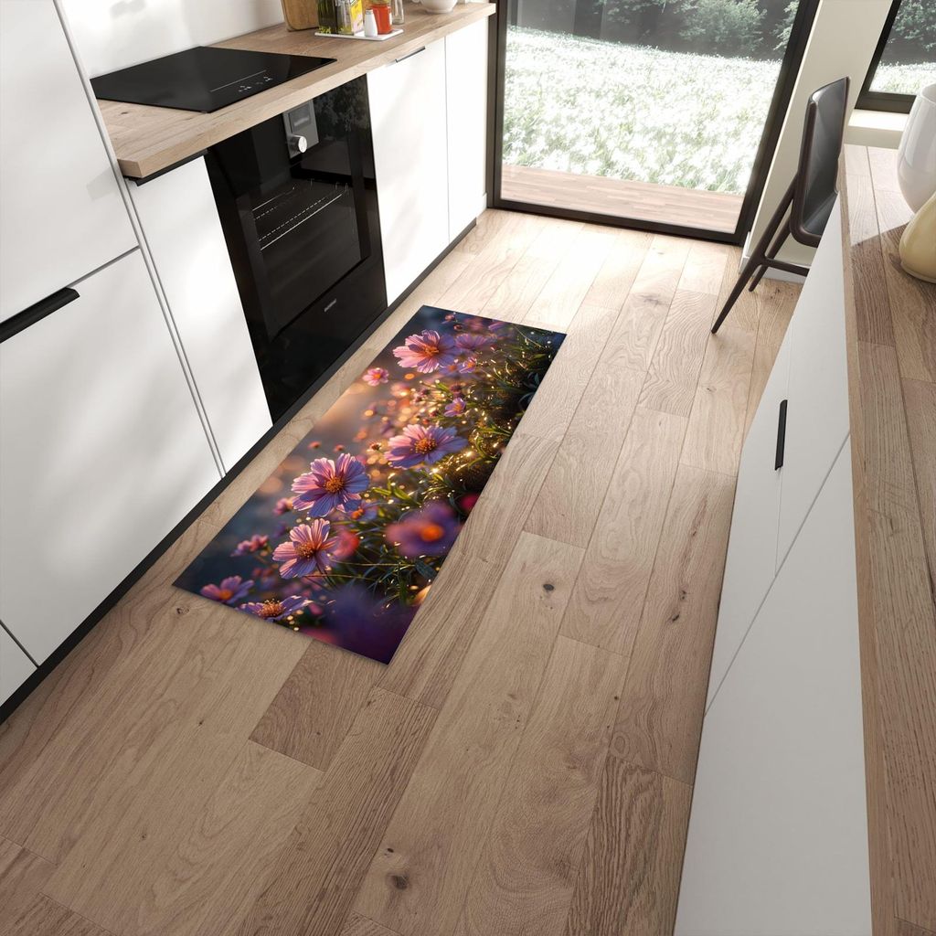 Küchenteppich 60x150cm rutschfest & abwischbar PVC Läufer - Blumenwiesebei Sonnenaufgang
