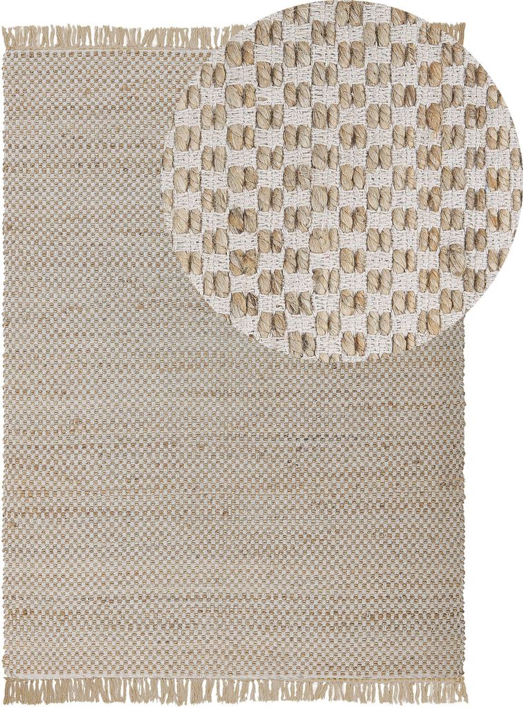 BELIANI Teppich Beige Jute und Baumwolle 140 x 200 cm mit Fransen Kurzflor rechteckig Boho Stil Wohnzimmer Arbeitszimmer Schlafzimmer