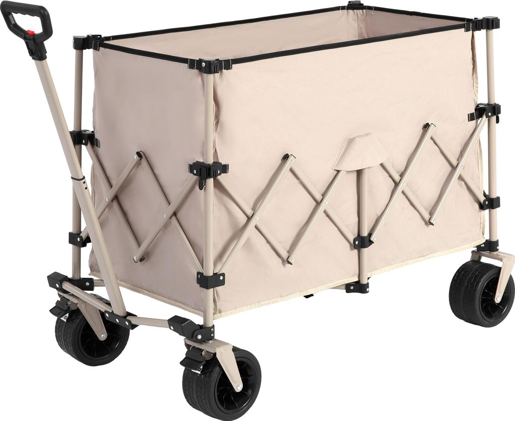 STILVORA Bollerwagen zusammenklappbarer mit großen All-Terrain-Strandrädern und Getränkehaltern,faltbarer Gartenwagen,300-Liter-Strandwagen,Beige