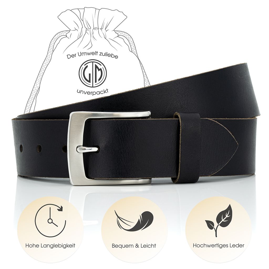 LINDENMANN Ledergürtel Herren, schwarz 40 mm Vollrindleder, Größe / Size:Bundweite 120 cm Gesamtlänge 135 cm W 47.2 XXL, Farbe / Color:schwarz