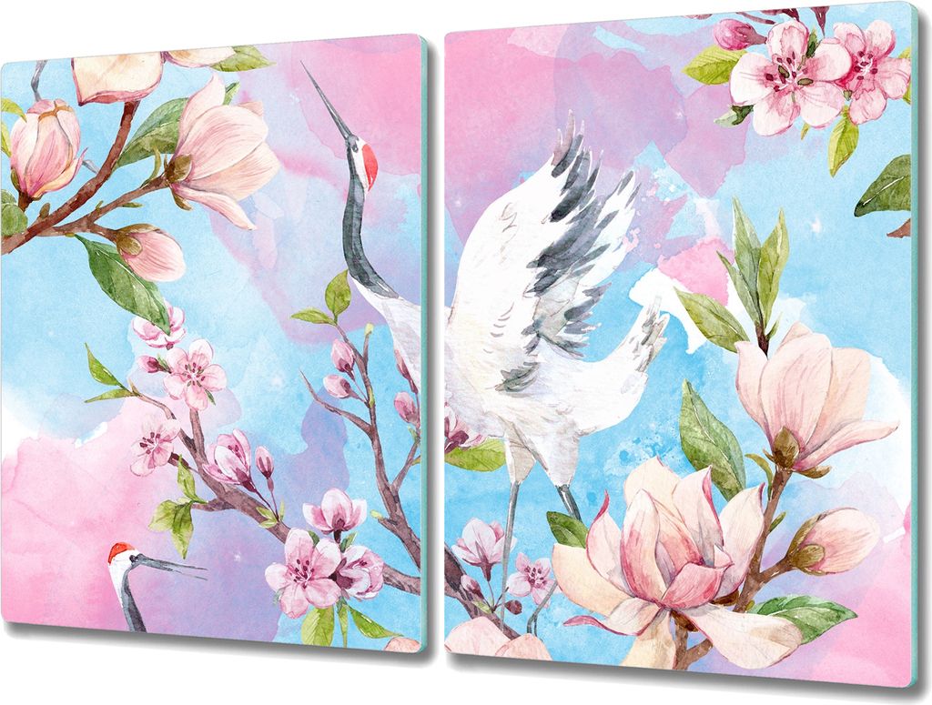 Coloray Hackbrett Küchenbrett Kochplattenabdeckung Schneidebrett Herdabdeckplatte 2x40x52 cm - Blumen Zweige Tier Vogel