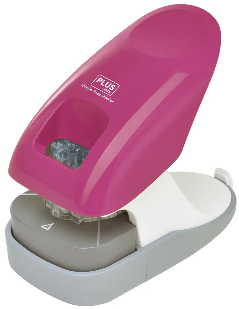 Cucitrice Plus Japan 31162 - rosa, pinzatura senza punti metallici e foratura allo stesso tempo