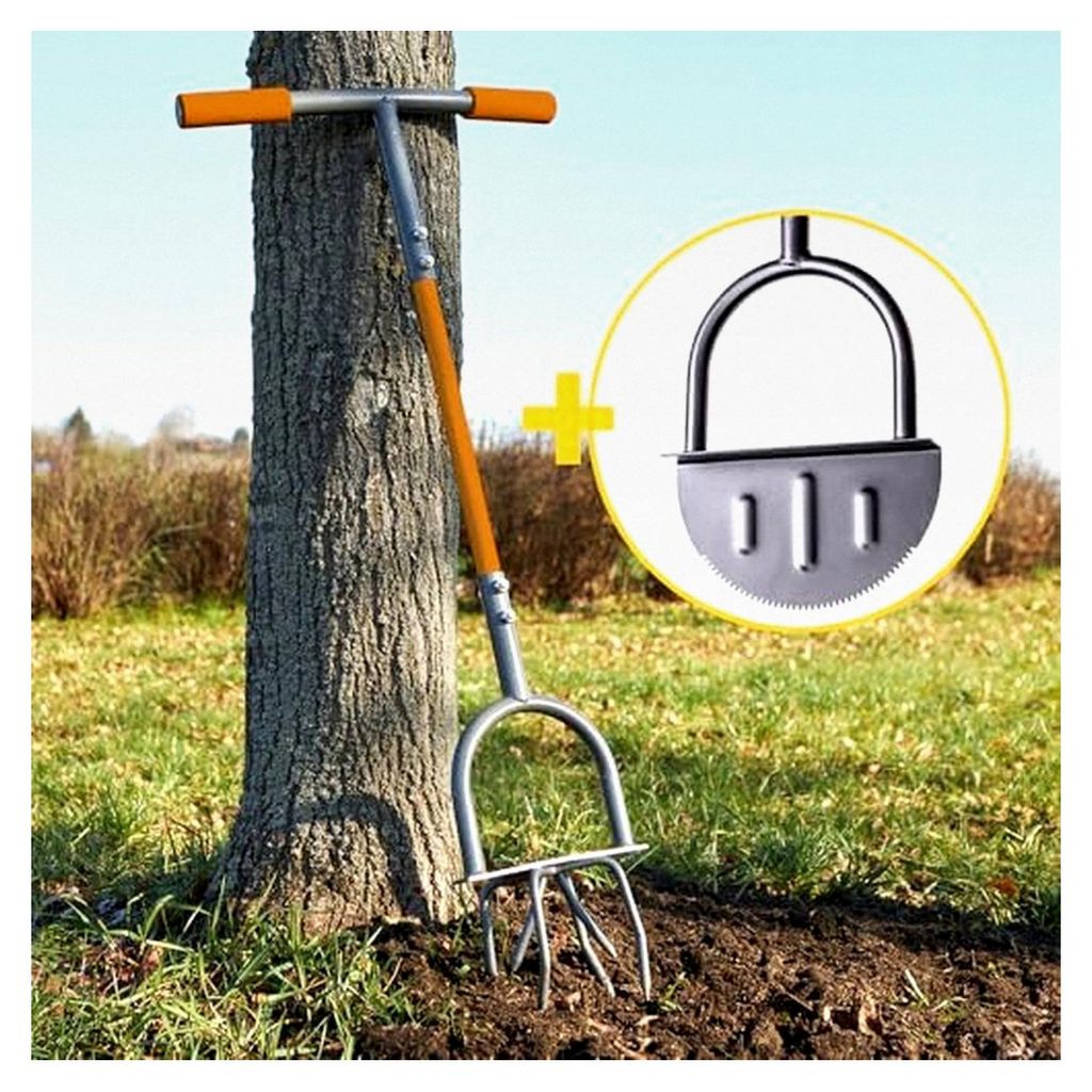 Kraftsparende Bodenfräse 2-in-1 – Gartenkralle & Klingen-Wechselkopf/Kultivator mit Handgriff & Trittplatte, rückenschonend, fast 1 m lang, Twi...