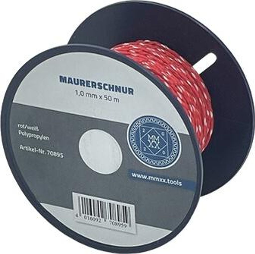 Lot-Mauerschnur 50 m Rolle, 1,0 mm, rot/weiß, Polypropylen