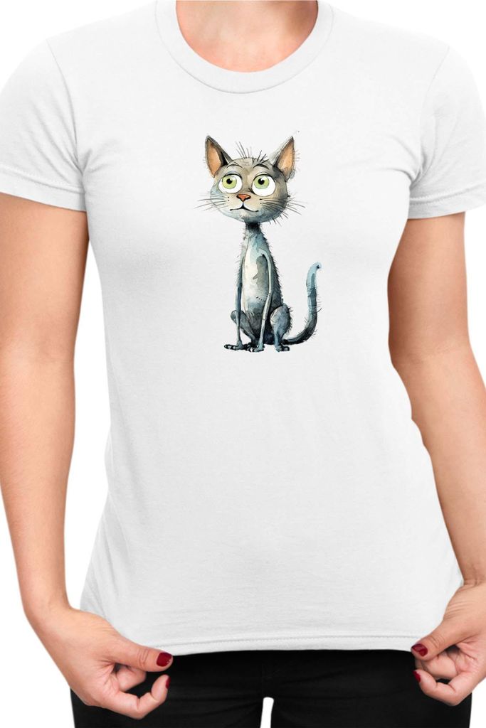 Damen T-Shirt Funny Cats Breeds Bambino Cat 012, Lady XS / Weiß