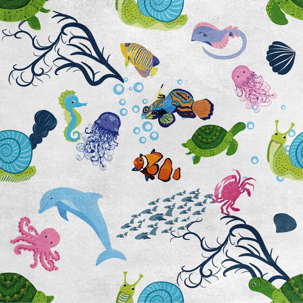 Royal Samt Stoff Polyester Zum Nähen - Motiv Meereslebewesen