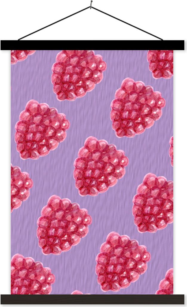 MuchoWow Textilposter Himbeeren - Obst - Violett 120x180 cm mit schwarzem Rahmen - Fotos