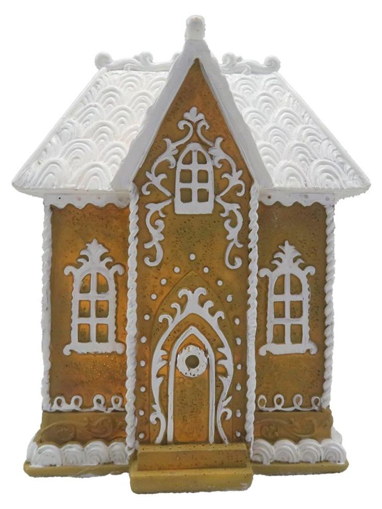 Clayre & Eef Lebkuchenhuis met LED-verlichting, 12x9x15 cm, Productafbeelding 