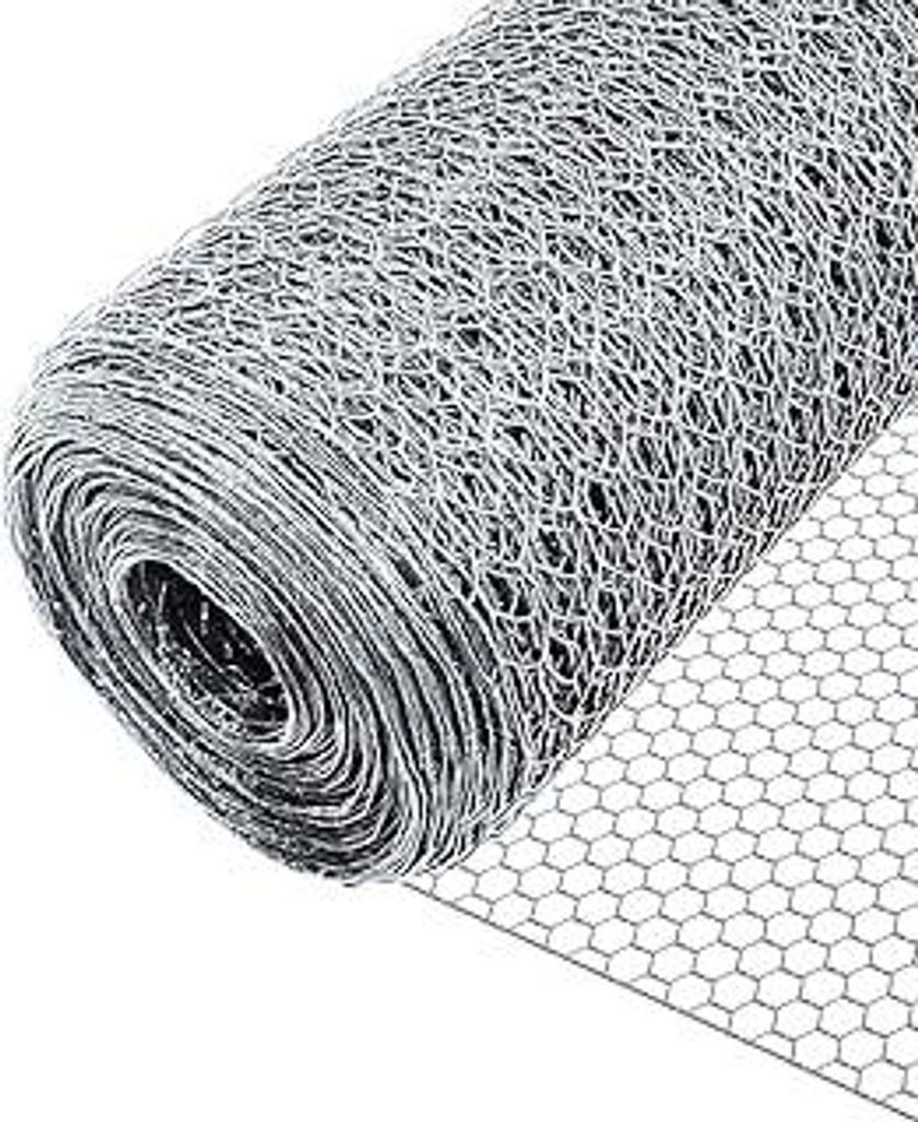 Maschendrahtzaun Sechseckgeflecht, Drahtzaun Hasendraht Kaninchendraht Hühnerdraht, Maschenweite 25 mm, Höhe 100 cm, Länge 50 m, Verzinkt Silber