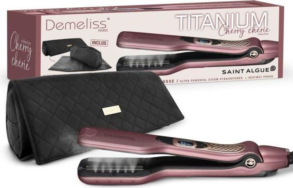 Titanium-Haarglätter - DEMELISS - 5 Temperaturstufen - 40 ml - Max. 230 °C - Cherry Chérie