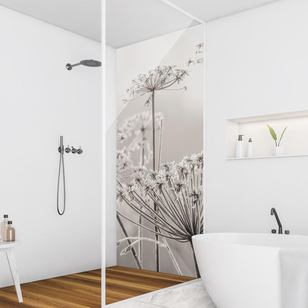 Duschrückwand mit Motiv selbstklebend - 0.35 mm Wandpaneel wasserfest Gräser beige Landhaus Badrückwand fugenlos Smart matt 90x200 cm