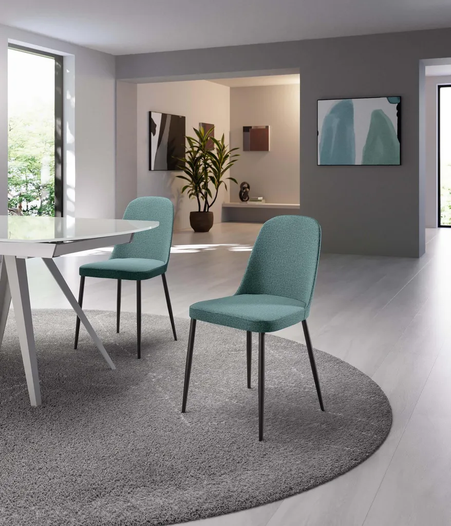 Tamara Lot de 4 Chaises en Tissu Bleu Canard avec Pieds en Métal Noir