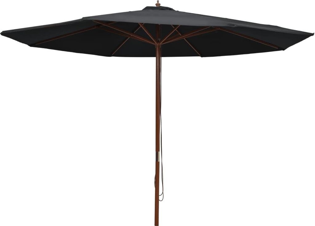 The Living Store Sonnenschirm mit Holzmast 350 cm Schwarz
