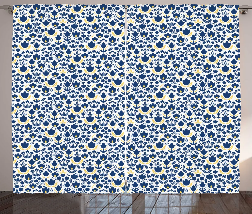 ABAKUHAUS Rideau Rustique Bohème Bleu Foncé et Moutarde - 280 x 225 cm