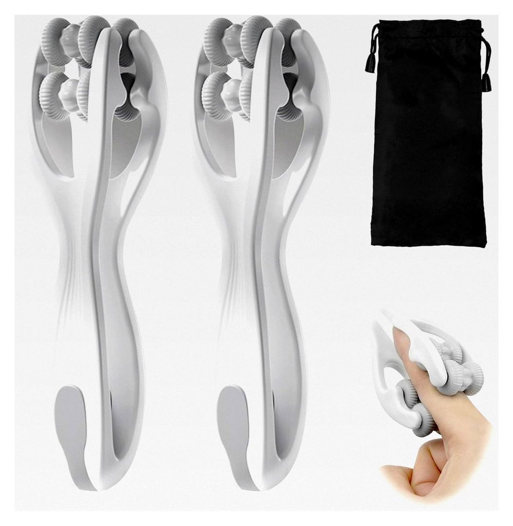 2 Stück Hand- und Fingermassagegerät, Finger-Massage-Roller, Massageball mit Griff, Muskelentspannung, Doppelseitiger Massageroller für Arthritis