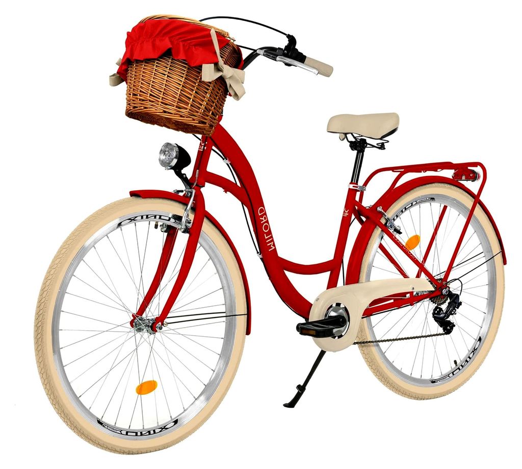 Milord Komfort Fahrrad mit Weidenkorb, Damenfahrrad, Citybike, Vintage, 28 Zoll, Rot, 7-Gang