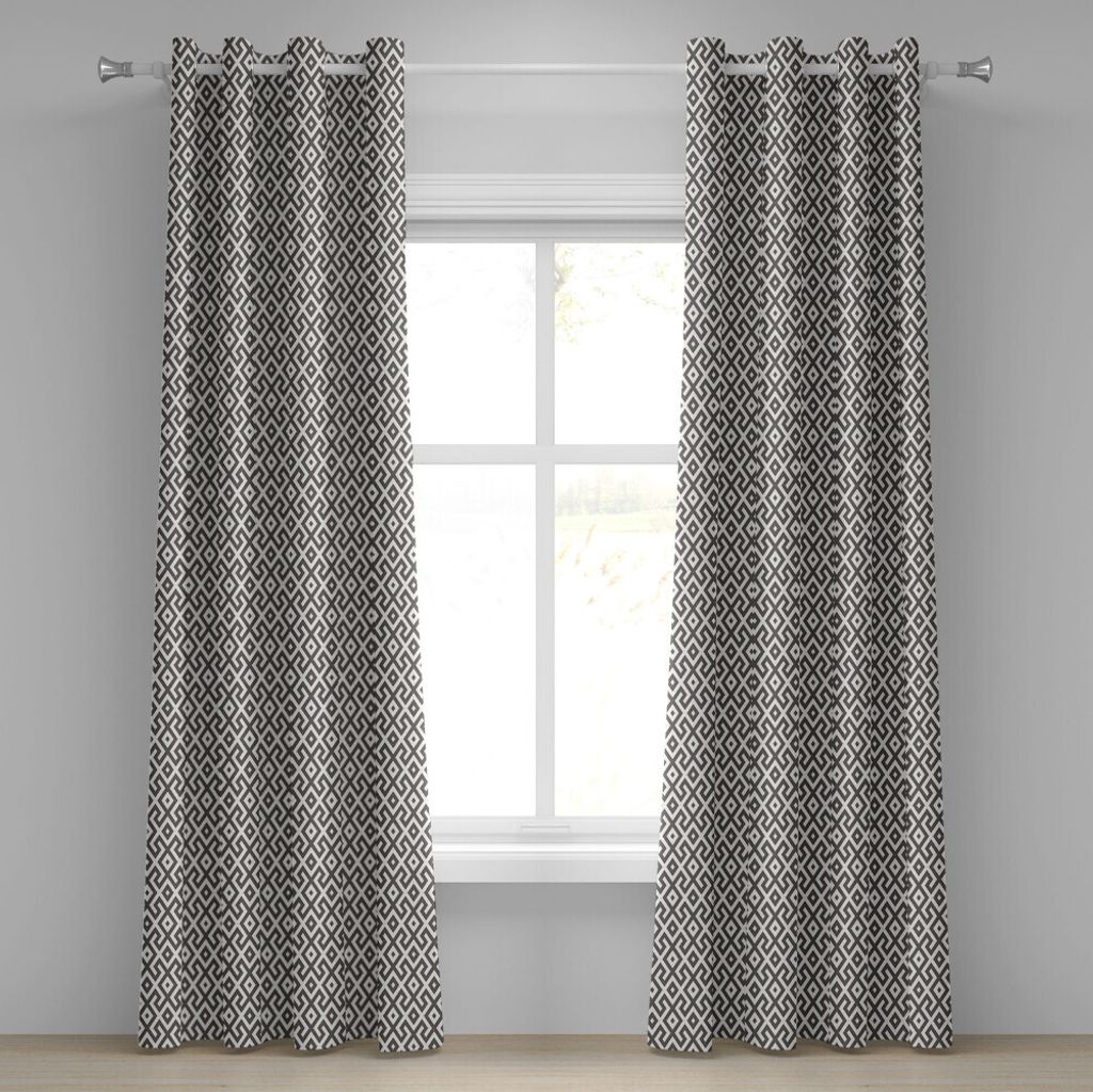 ABAKUHAUS Modern Ösenvorhang, Geometrisches Bild des grafischen Stils mit weißen Grenzen und antiken Linien drucken, Dekorative 2-Panel-Fenstervo...