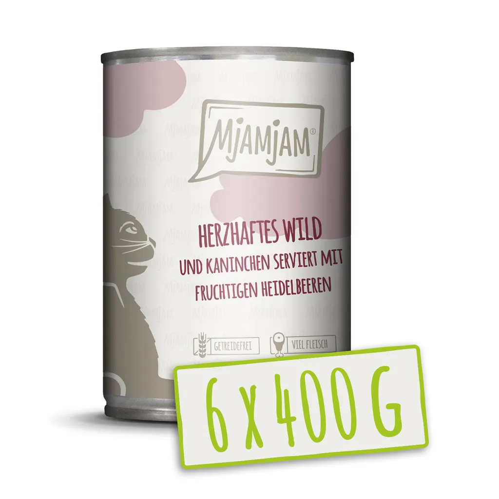 Pâtée Chat Hypoallergénique Gibier Lapin MjAMjAM Sans Céréales 6x400g