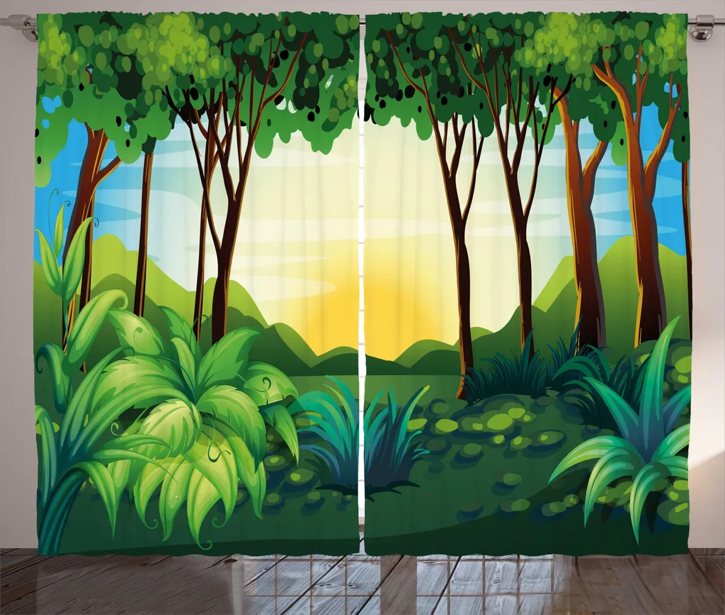 ABAKUHAUS Rideau à ruban froncé Jungle Leaves 280x225 cm