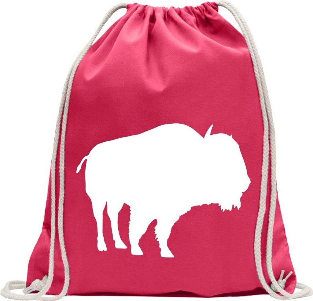 Kiwistar - Turnbeutel - pink - Bison - Wisent - Wildrinder - Fun Rucksack Sport Beutel Gymsack Baumwolle mit Ziehgurt