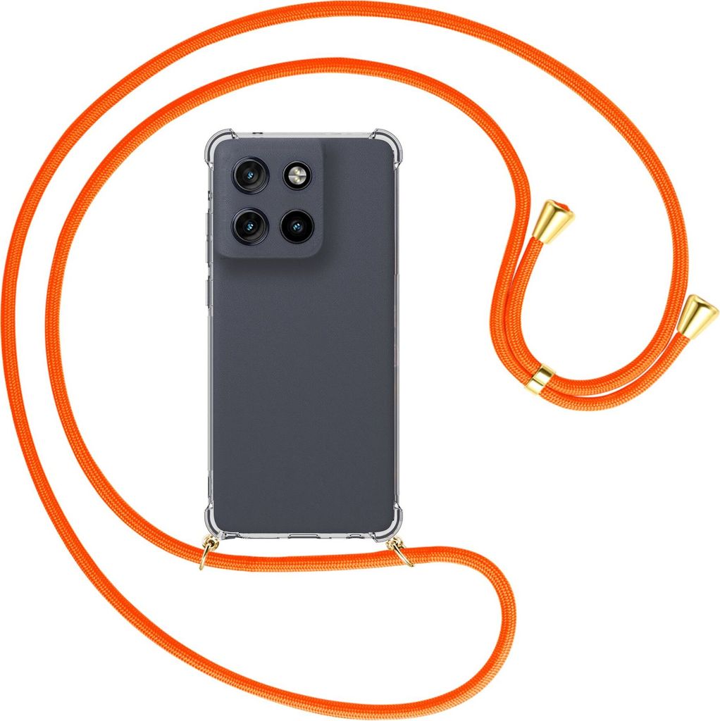 Handykette Backcover-Schutzhülle mit Band (Metall goldfarben) für Motorola Moto G Stylus 5G (2025) - neonorange