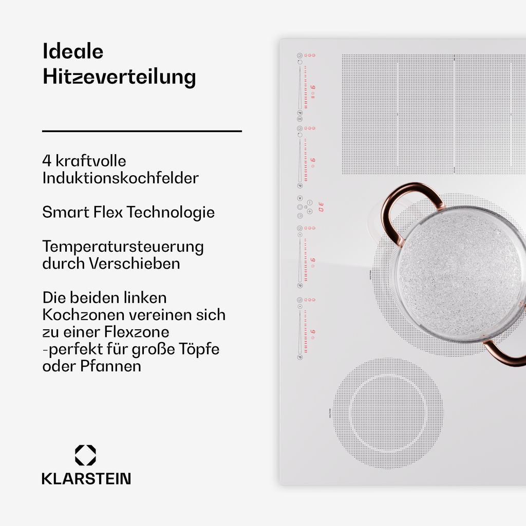 Klarstein Induktionskochfeld 4 Platten, Glaskeramik-Induktionskochfeld mit 4 Kochfelder, 7200 W Induktionskochfeld, Herd mit Touch-Control & Überh...