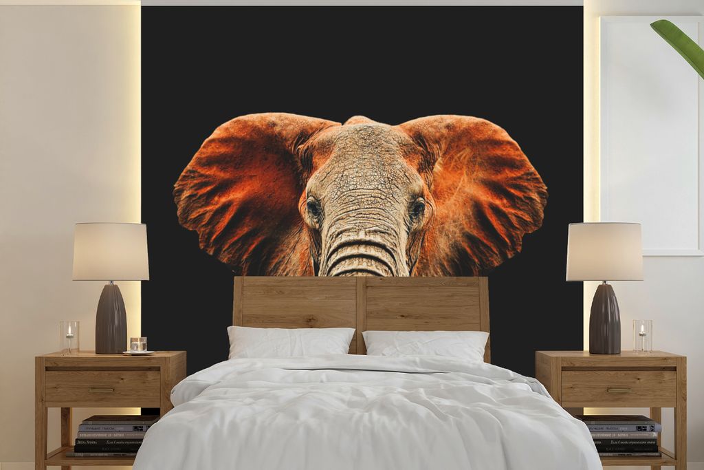 MuchoWow Fototapete für Wohnzimmer oder Schlafzimmer Wandtapete Vinyl Motivtapete Elefant - Tiere - Farben - 220x220 cm - Tapeten