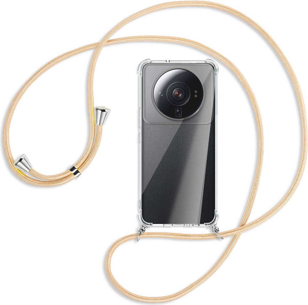 Handykette Backcover-Schutzhülle mit Band (Metall silberfarben) für Xiaomi 12 Ultra - Goldkordel