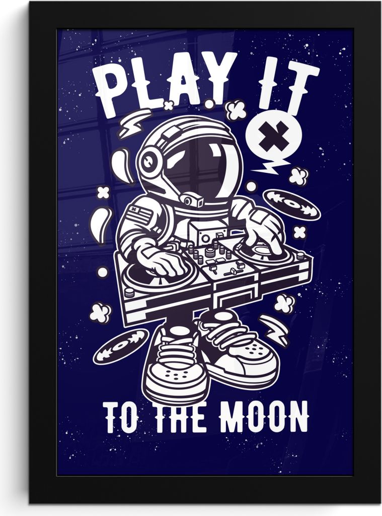 MuchoWow MuchoWow Gerahmtes Poster Astronaut - Weltraum - DJ - Vintage 20x30 cm - Poster mit zchwarzem Bilderrahmen - Drucken - Bilder Poster i...
