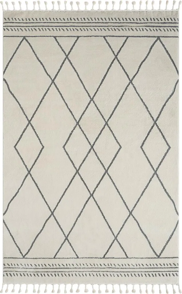 Tapis rond 140 cm pour chambre ou salon Moroccan Desert blanc gris doux