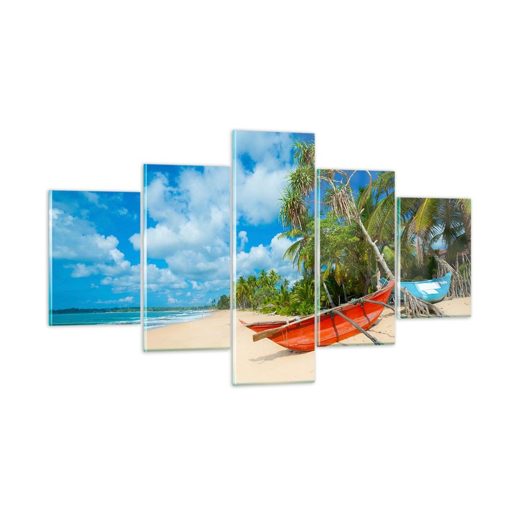 Bilder auf glas - Golf Ozean Palme Boot - 125x70cm - Glasbilder - Wandbilder - Kunstdruck - zum Aufhängen bereit - Wanddekoration aus Glas - Glas ...