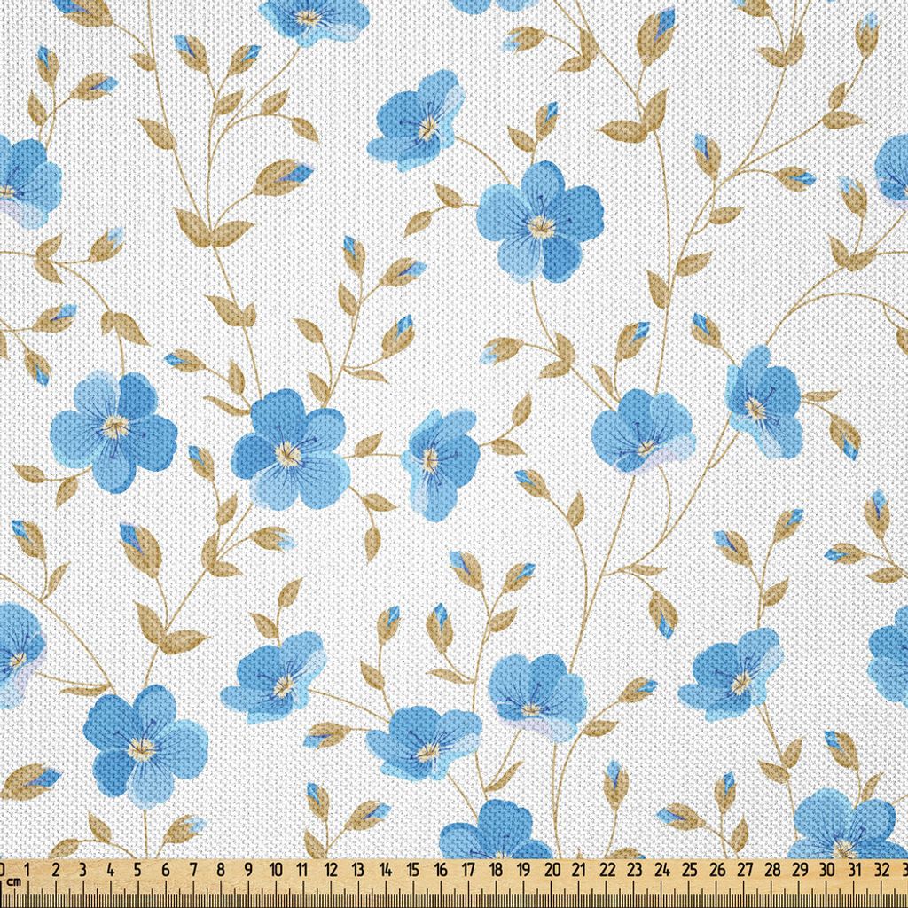 ABAKUHAUS Blume Satin Stoff als Meterware, Feld Blumen Verzieren Sunshines Blüht Ferien Fantasie Kunstvolles Design, 1 M (148 x 100 cm), Blau rese...