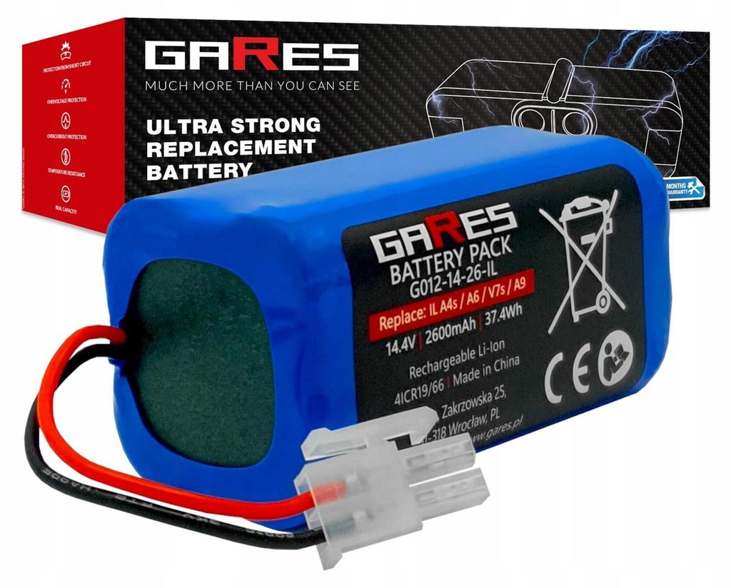 Gares Ersatzakku für ILIFE A4s A6 V7s A8 A9s V7 V7s Pro | 14,4V 2,6 Ah Li-Ion | Hochleistungs-Akku für Saugroboter | Kompatibel mit ILIFE A4s A6 ...
