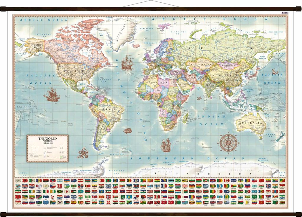 Politische Welt - stilisierte Wandkarte Englische Version, 1:42 000 000