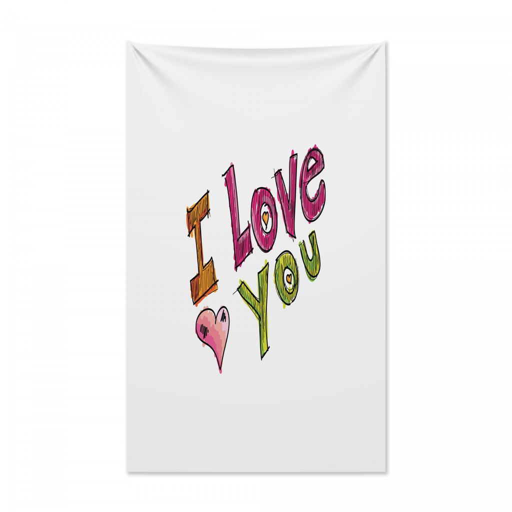 Abakuhaus Ich liebe dich Wandteppich und Tagesdecke, Bunte Skizzen Schriftart aus Weiches Mikrofaser Stoff Kein Verblassen Klare Farben Waschbar, 1...