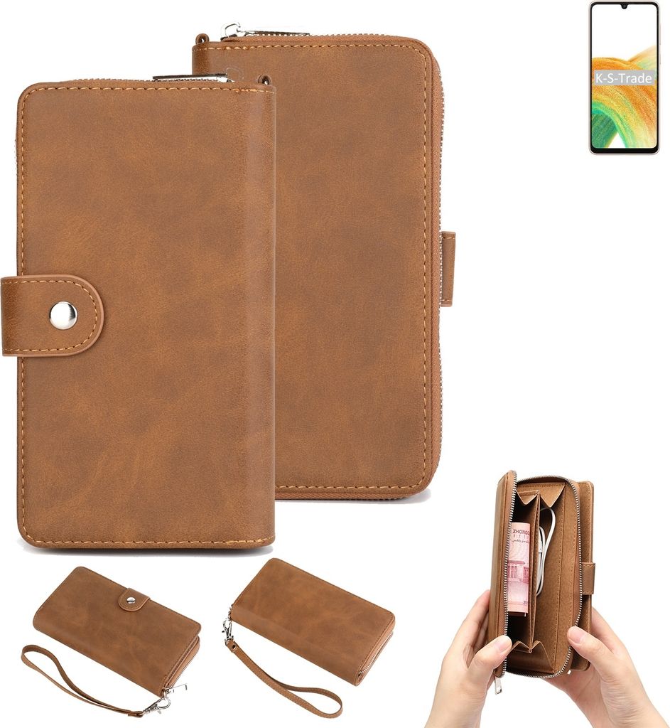K-S-Trade Handyhülle Schutzhülle kompatibel mit Samsung Galaxy A33 5G & Portemonnee Tasche Handytasche Case Etui Geldbörse Wallet braun (1x)