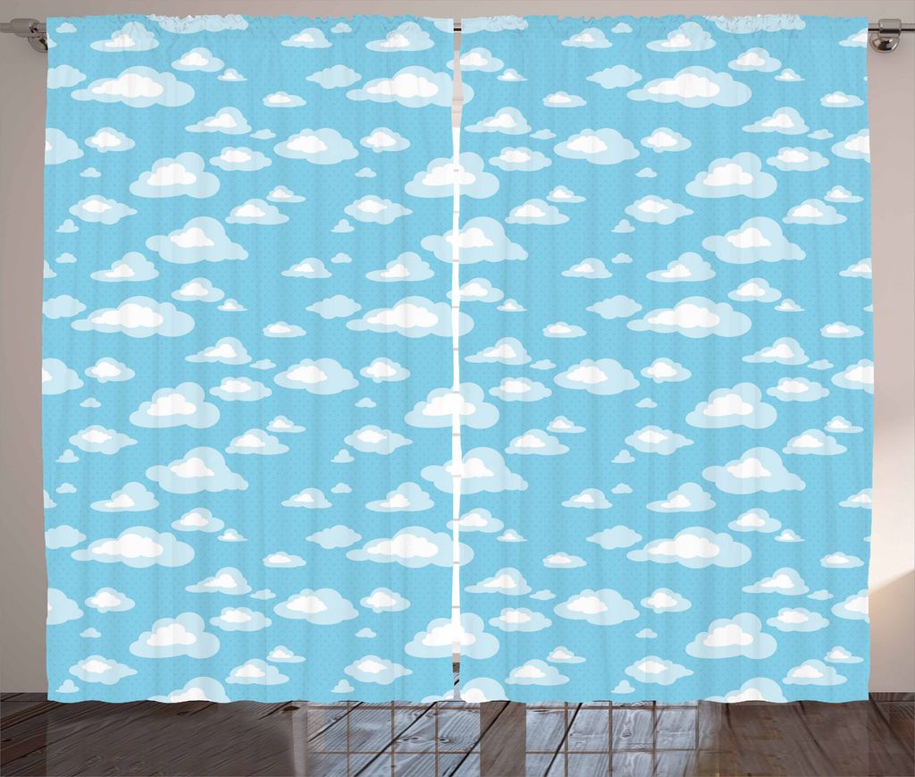 ABAKUHAUS Blau Weiss Rustikaler Vorhang, Cartoon-Himmel-Wolken, Wohnzimmer Universalband Gardinen mit Schlaufen und Haken, 280 x 175 cm, Babyblau H...