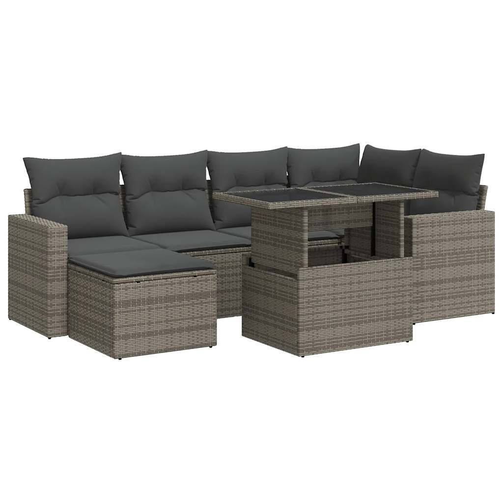 Gartenmöbel-Set, 7-tlg. Sofagarnitur mit verstellbarem Tisch, Stauraum, PE-Rattan Grau, pulverbeschichteter Stahl, UV-beständig