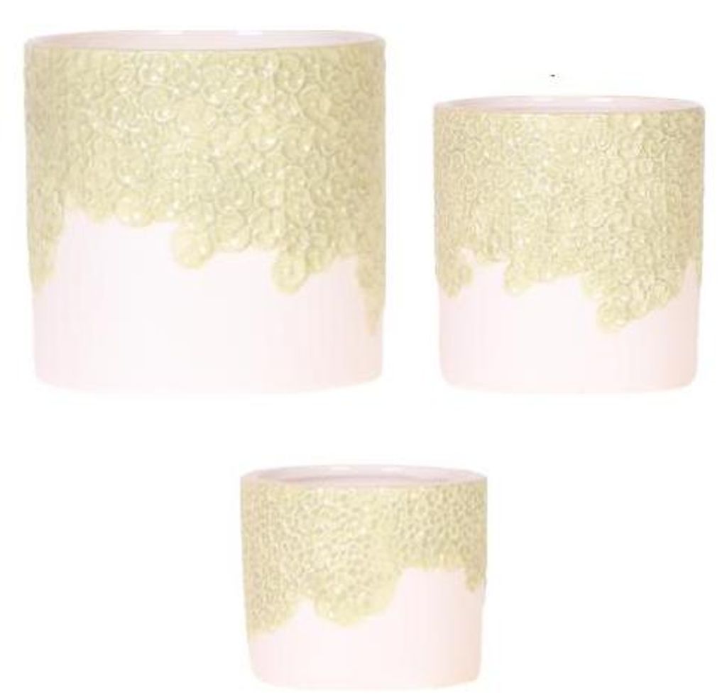 Übertopf Set 3er – Ø6cm Ø9cm Ø12cm – grüne Keramik Übertöpfe mit strukturiertem Relief – Dekotöpfe für Orchideen & Zimmerpflanzen