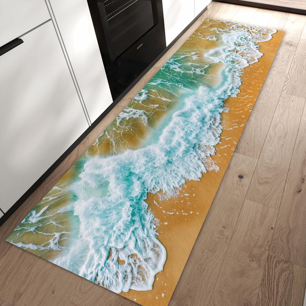 Küchenteppich 80x250cm rutschfest & abwischbar PVC Läufer - Meeresbrandung