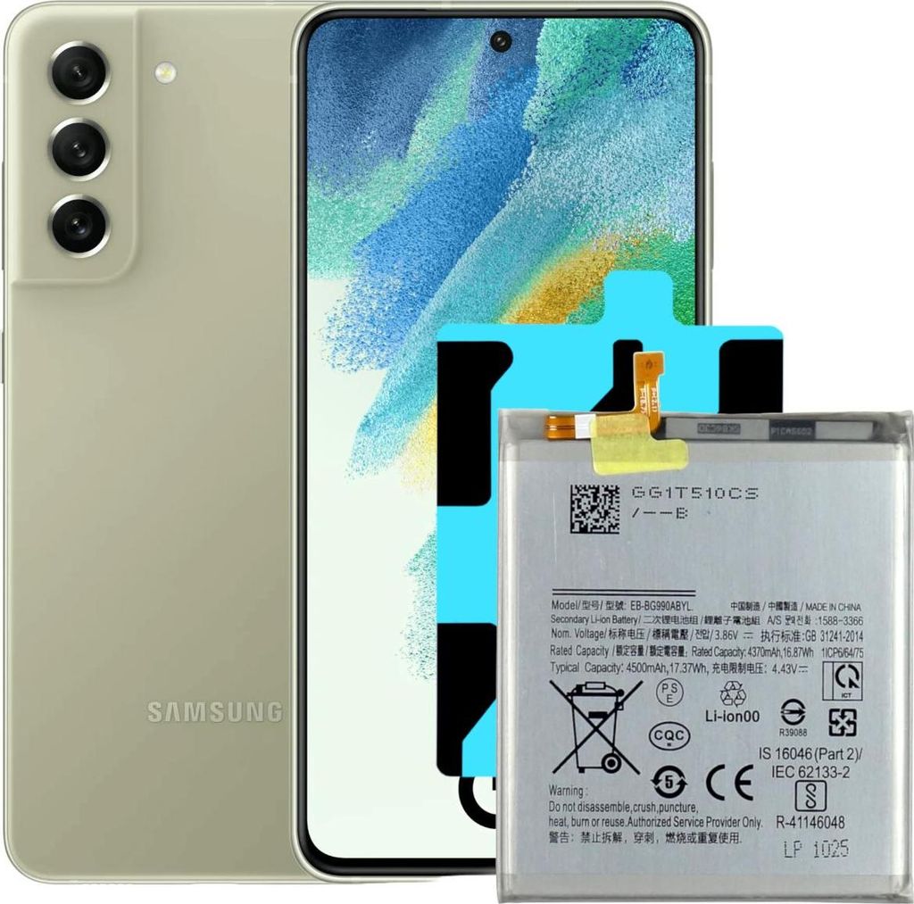 Tradebit Akku für Samsung Galaxy S21 FE EB-BG990ABY 4370mAh + Montageband Handy Akku Li-Ion Ersatzakku Reparatur
