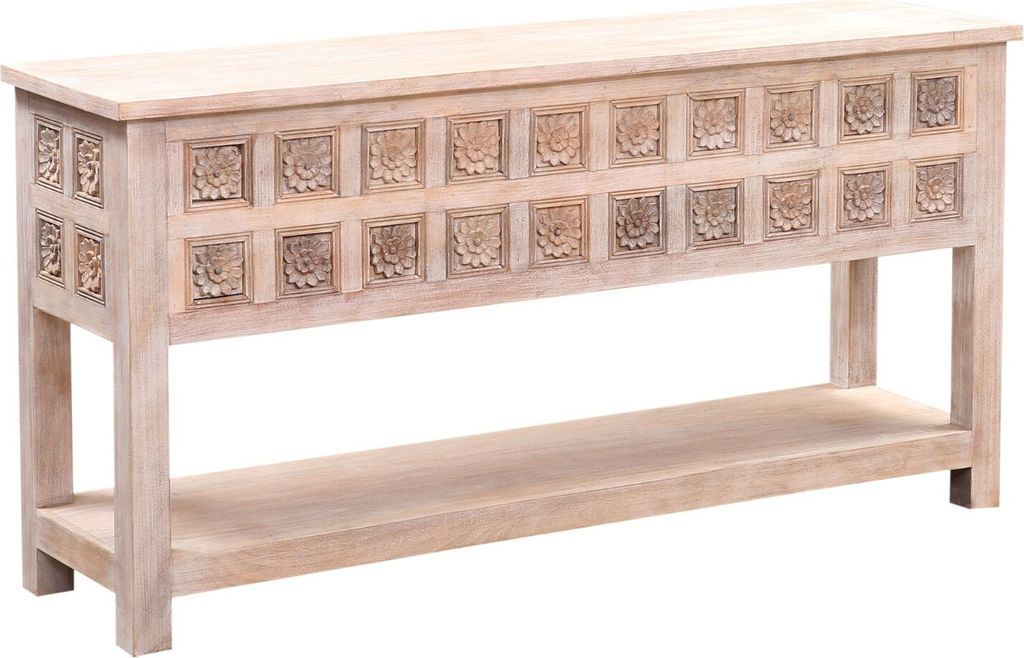 Marrakesch Vintage Konsolentisch Kommode in Weiß aus Holz 150cm breit und 40cm schmal | Stilvolle Konsole Kabira als skandinavische Möbel für Wo...