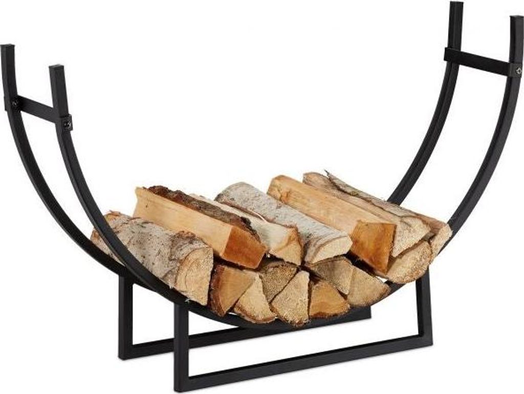 Holzständer aus schwarzem Metall