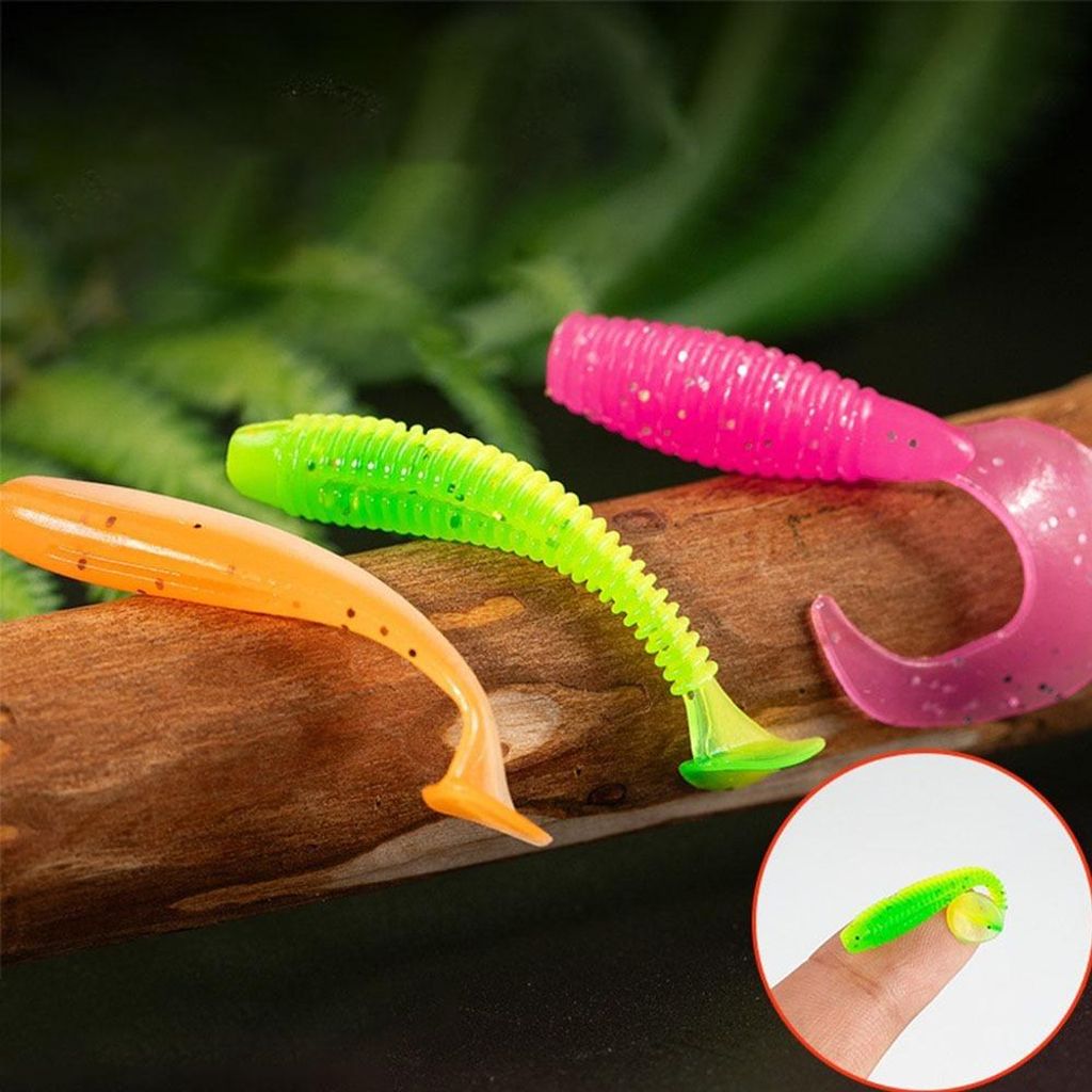 INF Micro Fishing Soft Lure Gerippter T-Tail 35mm - 100 Stück PVC Köder Grün