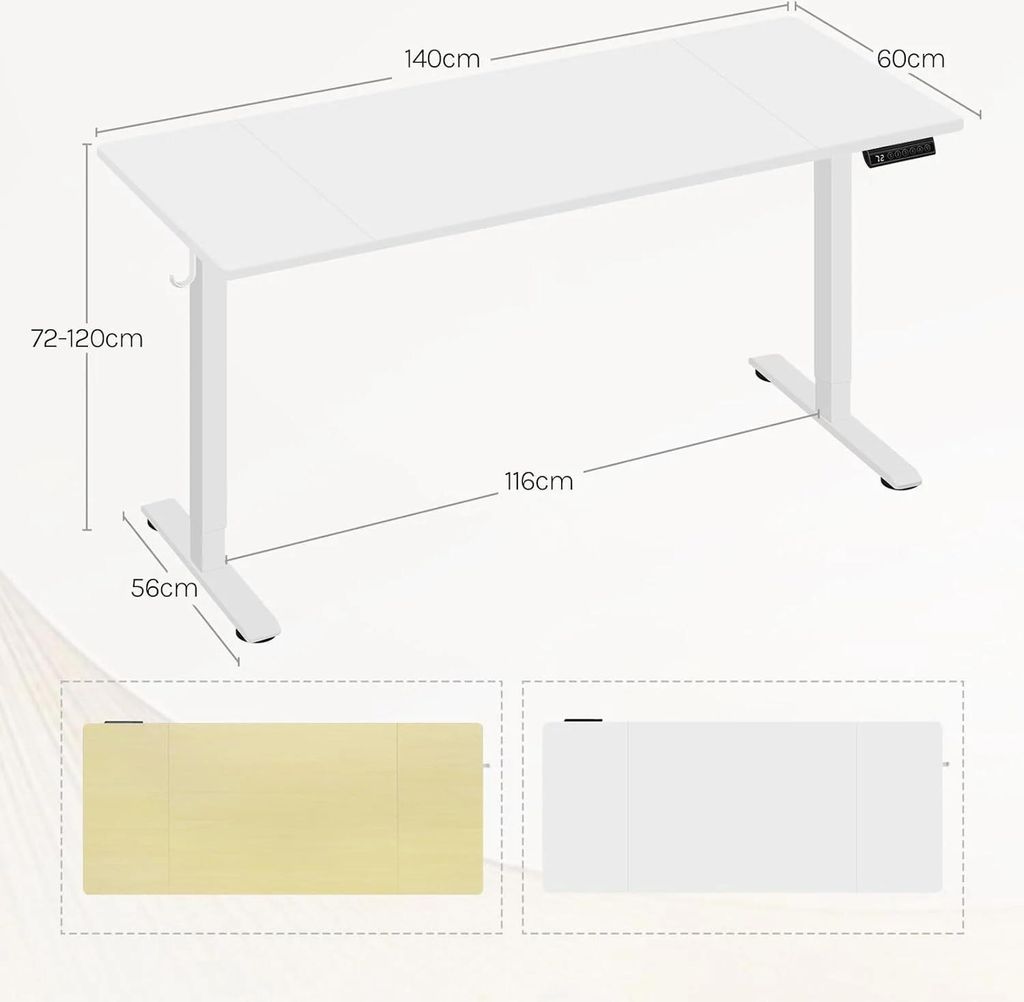 Stehschreibtisch - Höhenverstellbarer Computertisch - 140x60 cm - Elektrisch mit Memory-Funktion - Integrierter USB-Ladeanschluss - Ergonomisch - ...