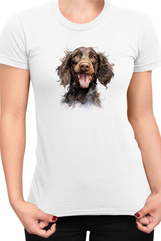 Damen T-Shirt Funny Dogs Breeds American Water Spaniel Dog Breed 010, Lady M / Weiß
