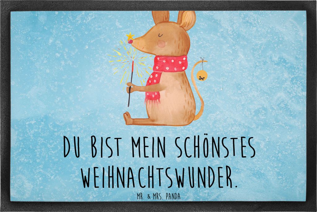 Mr. & Mrs. Panda fußmatte Maus Weihnachten 50 x 75 cm - Eisblau - Geschenk, Bodenvorleger, Fußabstreifer, Mäuschen, Türmatte, Frohe, Weihnachts...