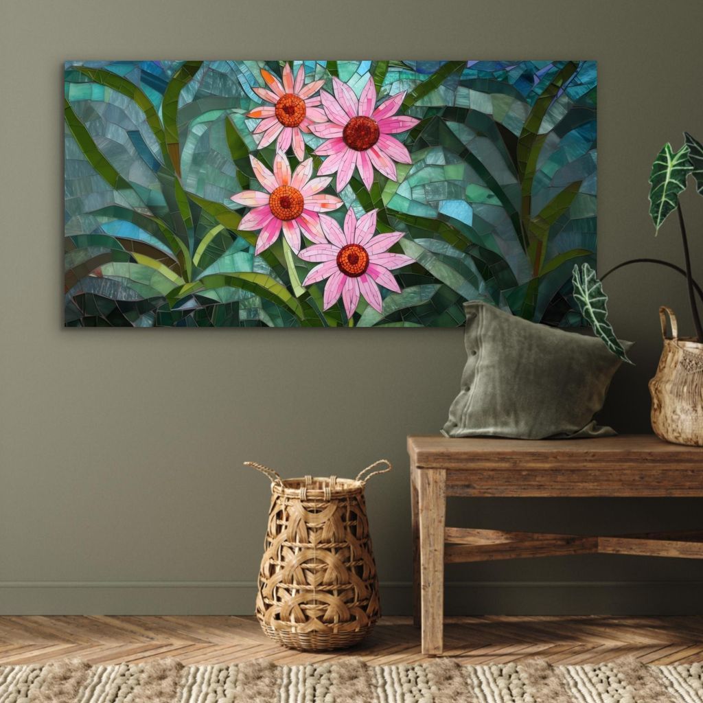 MuchoWow Wanddekoration Metall Metallbild Wandkunst 120x60 cm Blumen - Rosa - Glasmosaik MuchoWow Aluminium Gemälde - Metalbilder